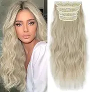 Clip-In Hair Extensions, Braid Honey Blonde Like Real Hair, Cheap Hairpiece Extensions, Synthetic Hair for Women, Long Double Weft Hairpiece, Full Head, 4 Pieces, 50 cm, 200 g, 16T60# 077R