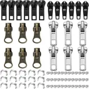 24 Pcs Zipper Repair Kit Zipper Pull Replacements Black Bronze and Silver