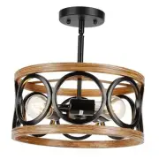 Farmhouse Semi Flush Mount Ceiling Light Fixtures, 3-Light Black Ceiling Bronze