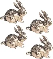 ULDIGI 4pcs Zodiac Brass Rabbit Pendants for Keychains Bunny Hanging Decor Unique Brass Charms Rabbit Keychain Accessories for Creative Projects