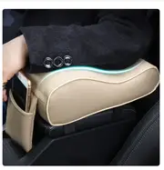 PU Leather Car Armrest Box Pad Cushion Auto Center Console Arm Rest Seat Box Heightening Soft Pad Hand Support with Storage Bags Beige