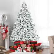 6.5ft Pre-Lit Snow Flocked Artificial Christmas Tree with LED Lights Base Stand