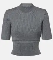 [Alaia] Alaïa Ribbed-knit cutout wool-blend top AU 10 grey