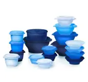 Tupperware Servalier 36 Piece Food Storage Container Set. Blue Hues