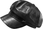 [BOLLEY JOSS] Womens Newsboy Cap Faux Leather Bakerboy Hat 8 Panel Cabbie Beret Cap Paperboy Fiddler Captain Sailor Hats