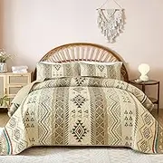 Drucon Boho Queen Size Aztec Quilt Set 3 Pieces Brown Ultra Soft Lightweight Quilt Beddding Set, Microfiber Bohemian Bedspread Coverlet Set with 2 Pillowcases for All Season (Queen, 90"x96")