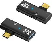 2-in-1 USB C to USB 3.2 Adapter with 100W Charging Port, Thunderbolt 4/3 OTG Converter for Rog Ally, Steam Deck, Quest 2, iPhone 16 15 Series, i-Pad, Mac Book and More Type C Device, (2 Pack, Black)