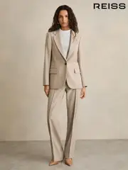 Reiss Neutral Brittany Straight-Leg Textured Wool-Blend Suit Trousers (AU8074) | $360