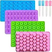 Silicone Gummy Bear Candy Molds,TuoYi 4 Packs Reusable Non Stick Food Grade Chocolate Gummy Mold Bonus with 4 Dropper