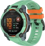 VeveXiao Breathable Sport Band Compatible With Garmin Instinct 3 solar 50mm Strap, 26mm Quick Release Sport Silicone Bracelet Watch Strap instinct 3 Amoled 50mm Replacement Bands (Green Orange)