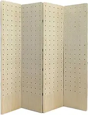 Pegboard Room Divider Panel,Pegboard Display Partition Screen with Storage Rack,Folding Room Divider Wall,for Jewelry Store Bazaar Bedroom(Wood Color,180x40cm-4 Panel)