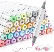 [Ohuhu] Pastel Markers Brush Tip, Alcohol-Based Markers Double Tipped Artist Art Markers for Sketch Adults' Coloring Illustration, 48 Pastel Colors +1 Alcohol Marker Blender + Marker Case, Brush & Fine