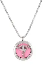 Caduceus Angel Nursing Themed Aromatherapy Essential Oil Diffuser Locket Stainless Steel Perfume Necklace-Perfume, Fragrance, Scent Diffusers for Women and Girls