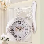 71849 8220FY白色小號立體雕花雙面鐘十六英寸玻璃鏡面PVC材質歐式復古臥室客廳擺件掛鐘造型時鐘