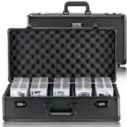 Graded Card Storage Box, 5 Slots, Graded Sports Cards Holder Carrying Case with Coded Lock Foam Dividers, for 162 PSA Graded Cards 115 BGS Cards 130 SGC Cards 585 Top Loaders or 999+ Loose