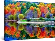 Startonight Canvas Wall Art - Colors of Forest Water Reflection, Nature Trees Lake Colorful Large Stretched Print, Modern for Bedroom or Living Room, Decor Unique Luminous Artwork 80 cm x 120 cm
