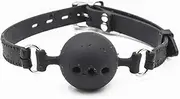 Breathable Hollow Silicone Ball Gag Open Mouth Gag Fetish Bondage Restraint Toy (M(45mm),black)