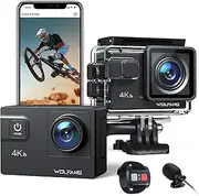 WOLFANG GA300 4K Action Cam Pro, Underwater Camera 40 m Waterproof with 32GB Memory Card, WiFi 60FPS 24MP Action Camera, 8X Zoom 170° Wide Angle is, Touch Screen, 2 x 1350 mAh Batteries, Dual