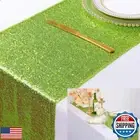 ShinyBeauty Sequin Glitter Table Runner 12x108 Inch Olive Green, Sparkling We