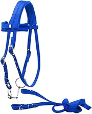 Perfk Horse Bridle with Rein Halter Adjustable Heavy Duty Side Pull Bridle Reins, Headstall Horse Leading Rope Equestrian Equipment