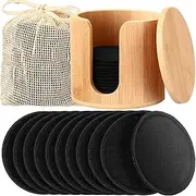 Foaincore 40 Pcs Reusable Makeup Remover Pads with Mesh Laundry Bag Washable Bamboo Cotton Rounds Soft Reusable Face Pad for Toner Skin Types with Bamboo Holder(Black)