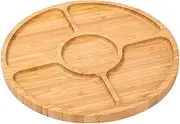 Wooden Tray - Wood Nuts Storage Platter Tray, Divided Serving Trays Platters | Round Wooden Food Serving Tray with 5 Dining Grids, Wooden Appetizer Tray for, Family Dinner, Snacks, Dried Fruits