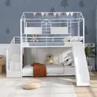 Metal bunk bed Twin over Twin Bunk Bed Frame with slide and steps For Bedroom US