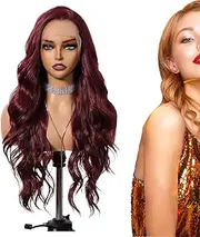 Burgundy Lace Front Wigs | 25 Inch Red Long Human Wigs | Wine Glueless Hair, Transparent Lace For Women, 13x6 Pre Plucked Curly, Realistic Look For Daily Use