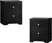 Black Bed Side Table with 2 Drawers Bedside Table Set of 2