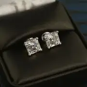 Certified VVS1 Moissanite Asscher Cut Solitaire Stud Earrings