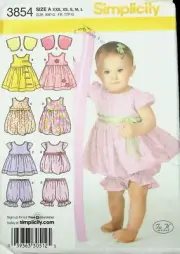 Simplicity 3854 Size A XXS-L Babies Dress Jumper Pantaloons Sewing Pattern OOP