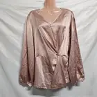 Pleione Shiny Wrap Top Blouse Shirt Women Size XS Pale Mauve
