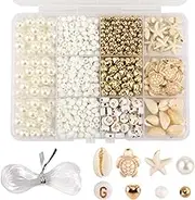 PEUTIER Set of Craft Bracelets Beach Motifs Set for Crafts Beach Bead Bracelets Shell Turtle Letter Heart Shape Beads Jewellery Bracelet Craft Set Craft Supplies Women Girls