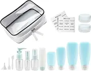 MAGIGO Blue Toiletries Leak Proof Travel Bottle Set (16 Pack), TSA Approved Airline Carry-On with Clear Bags for Women