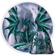 Cool Fantasy Design Ocean Cliff Jade Dragon Round Beach Towel