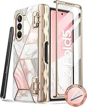 [i-Blason] Cosmo for Samsung Galaxy Z Fold 5 Case with Pen Holder, [Built-in Screen Protector] [3 Silicone Pen Covers] Stylish Full-Body Protective Z Fold 5 Case (Marble)