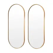 2 Set Wall Mirror Oval Aluminum Frame Bathroom 45x100cm GOLD