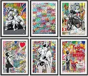 [LOARTVE] 6Pcs Banksy Wall Art Abstract Street Graffiti Boy Girl Kiss Love Couple Pop Artwork Colorful Posters Canvas Prints Wall Decor Pictures for Living room Bedroom Home Decoration Unframed