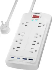 8-Outlet Surge Protector Power Strip with 5Ft Flat Plug and 2 USB-C Ports