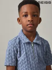 Reiss Airforce Blue Jackson 9-13 yrs Textured Towelling Polo Shirt (F45241) | $60