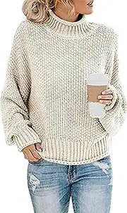 [Kidsform] Women's Chunky Turtle Cowl Neck Button Sweater Asymmetric Hem Wrap Pullover Sweater Coat