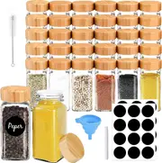 24 Glass Spice Jars with Labels and Bamboo Lids - 4oz Kitchen Containers for Seasoning