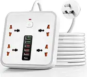 Universal Powerboard USB, 10IN1 Power Strip USB C, Power Board Surge Protector with 4 AC Outlets, 2M Power Extension Cord, 1 Type C, 5 USB Ports 2500W Surge Protection, Wall Mountable, for Home Office
