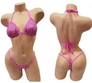 Sexy Hot Pink Sequin Micro Thong Tback Gstring Bikini Stripper