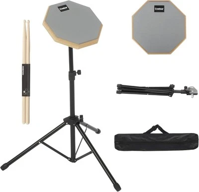 Drum Pad Stand Set with Drum Practice Pad, 8'' Double Sided Silent Drum Pad, 5A