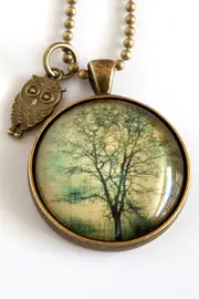 Tree With Small Owl Charm Necklace--NES-POWLTR