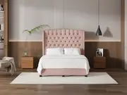My Style Winged Headboard & Slimline Base - Queen / Rosewater / Drawer Base
