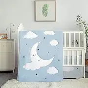 La Premura Sleeping Moon Baby Nursery Crib Bedding Set, 3 Piece Standard Size Crib Bedding Set, Blue and Grey