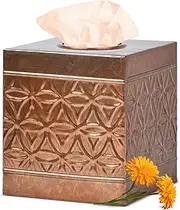 Autumn Alley Copper Tissue Box Cover Square, Copper bathroom Accessories, Metal Tissue Holders for Bathrooms, Bedroom, Kitchen, Embossed Pattern, Modern Tissue Holders Decorative, Rustic, Copper