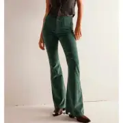NWT Free People We The Free Jayde Cord Flare Jeans Denim High Rise Kelp Green 24